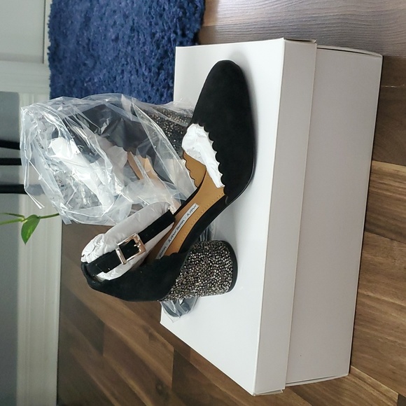 & Other Stories Black suede scallop pumps block heels size 6.5 - Picture 1 of 5